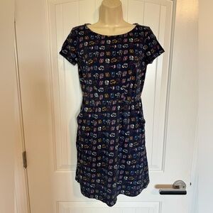 Boden Navy dog Novelty Print dress with pockets size 4 Petite